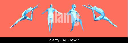 Freedom, leadership or development concept. Jumping men. Gymnastics activities for icon health and fitness community.   Running man or marathon runner Stock Vector
