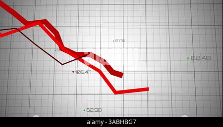 Image of red lines statistics processing over grid Stock Photo