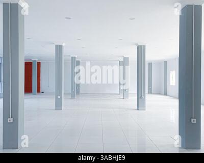 Spotlight and empty space. Empty office space in modern building. Interior of empty unfinished modern market. Architecture concept. Empty white room h Stock Photo
