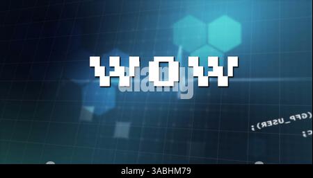 Image of wow text over data processing on blue background Stock Photo