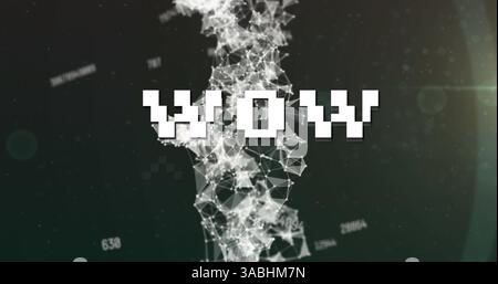 Image of wow text over data processing on black background Stock Photo