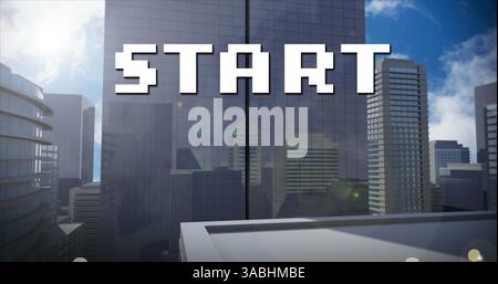 Image of start text over digital cityscape Stock Photo
