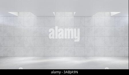 Empty room with white tiled wall and concrete floor 3d Stock Photo