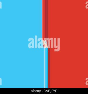 Colored pencils on a blue-red background. Minimal back to school concept. Vector illustration Stock Vector