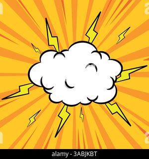 Comic lightning speech bubble with copy space for your text, cartoon exploding cloud, superhero graphic element with zoom lines Stock Vector