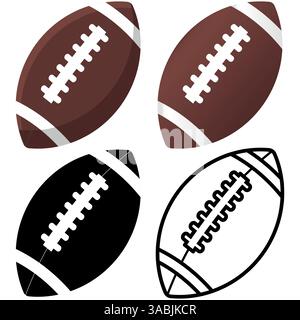American Football ball isolated on a transparent background, in black, colour and gradient versions, Pigskin or Gridiron sport design element Stock Vector