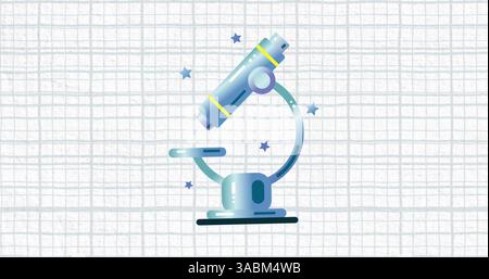 Image of microscope over blue grid on white backgraund Stock Photo