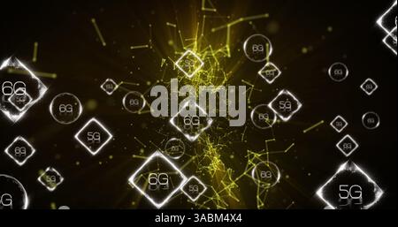 Image of network of connections with 5g and 6g text over shapes Stock Photo