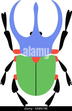 Stylized beetle with a unique and colorful design. Hand drawn trendy flat style. Ideal for educational materials, childrens books, decorative illustrations, insect themed decorative purposes. Stock Vector