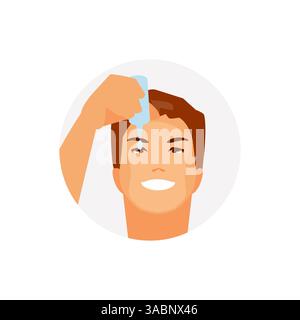 Male character uses eye drops for treatment. Vector illustration Stock Vector