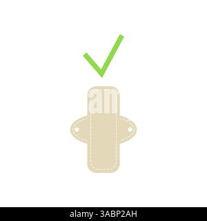 Ecological menstrual pad with approved sign. Reusable hygienic product made of cotton fabric. Reducing waste concept Stock Vector