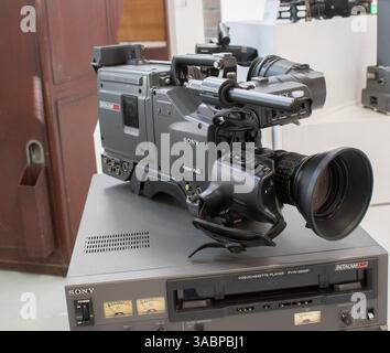 old video cameras on display in the Museum of Science and Technology in Belgrade Stock Photo