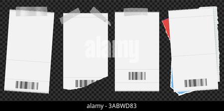 Blank paper receipts and torn edges on transparent background for design and mockup Stock Vector