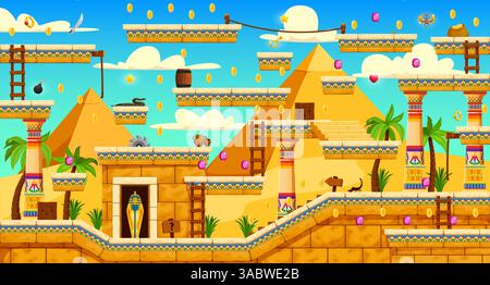2d arcade game level map interface. Platform, stairs, coin, bonus and ...
