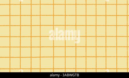 Yellow check paper texture with a vintage grid background. Seamless vector pattern featuring memo lines, abstract grain, and scratch details. Ideal Stock Vector