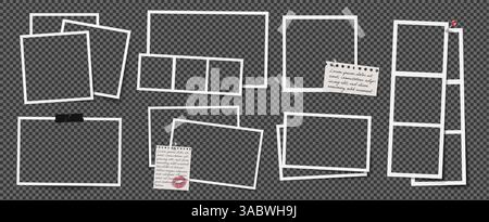 Photo frame collage with paper note and kiss design, featuring a retro template. Album layout with vector border, perfect for scrapbook pages or Stock Vector
