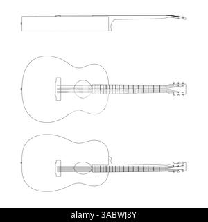 Set of contours Guitar is shown in three different views. Stock Vector