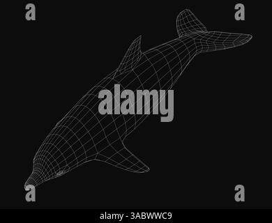 A black and white image of a dolphin with a white outline. The image is of a computer generated dolphin, and it is the only thing visible in the image Stock Vector