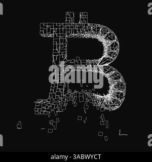 A black and white image of a broken B. The image is abstract and has a sense of destruction Stock Vector