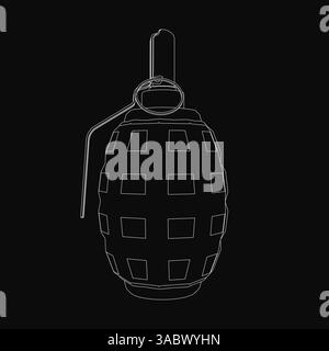 A black and white drawing of a bomb. The bomb is in the center of the image and is surrounded by a black background. The drawing is of a bomb that is Stock Vector