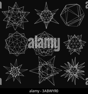 A set of nine abstract shapes in black and white. The shapes are all different sizes and are arranged in a grid. The shapes appear to be geometric and Stock Vector