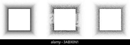 Black stippled square frame set. Dotted gradient border collection. Rectangle picture holders for banner template, copy space, collage, emblem, poster, box. Vector frame element bundle Stock Vector