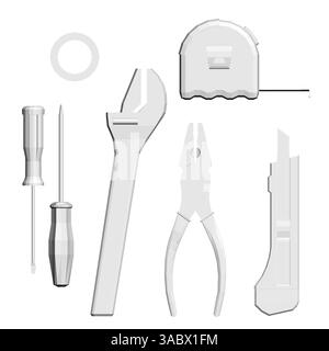 A set of tools including a screwdriver, pliers, and a tape measure. Concept of organization and preparedness for a project Stock Vector
