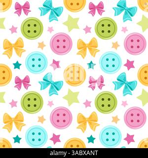 colorful seamless pattern with buttons and bows. Childrens theme. Vector illustration. Stock Vector