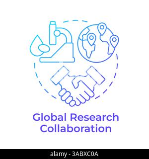 Global research collaboration blue gradient concept icon Stock Vector