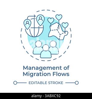 Management of migration flows soft blue concept icon Stock Vector