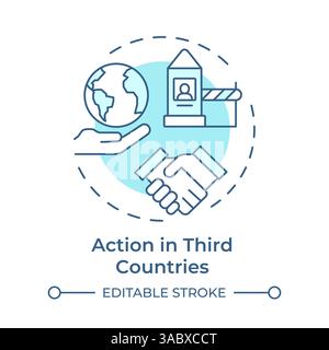 Action in third countries soft blue concept icon Stock Vector