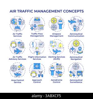 Air traffic management multi color concept icons Stock Vector