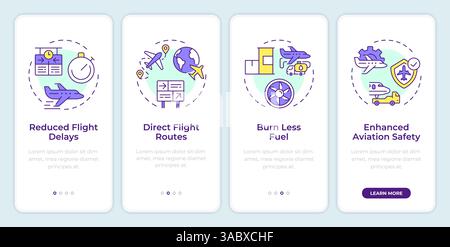 Air traffic control benefits onboarding mobile app screen Stock Vector