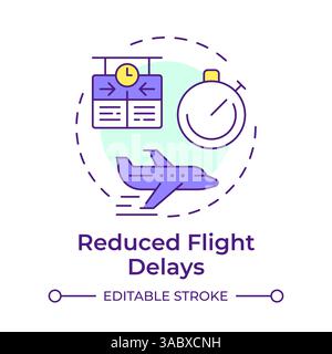 Reduced flight delays multi color concept icon Stock Vector