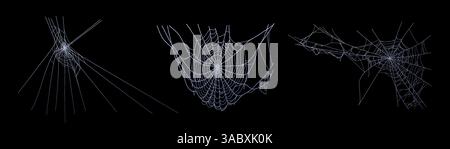 Spooky halloween old cobweb with various sizes and shapes. Old spider web set flat vector illustration. Stock Vector