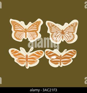 Elegant Hand-Drawn Butterfly Vectors – Aesthetic Nature-Inspired Stock Vector