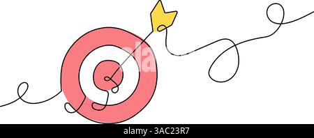 Minimalist One-Line Drawing of an Arrow Hitting a Target Stock Vector