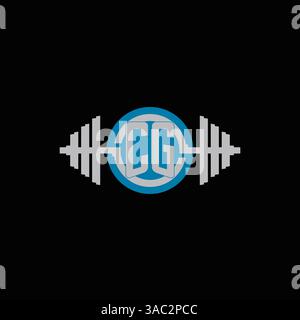 Initial CG logo design with geometric dumbbell and circle line icon vector graphic Stock Vector
