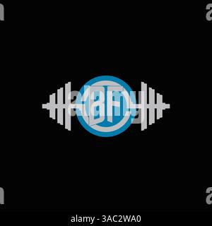 Initial BF logo design with geometric dumbbell and circle line icon vector graphic Stock Vector