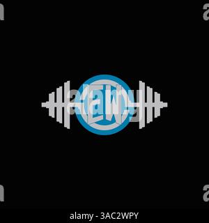 Initial EW logo design with geometric dumbbell and circle line icon vector graphic Stock Vector