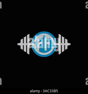Initial FF logo design with geometric dumbbell and circle line icon vector graphic Stock Vector