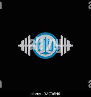 Initial IZ logo design with geometric dumbbell and circle line icon vector graphic Stock Vector