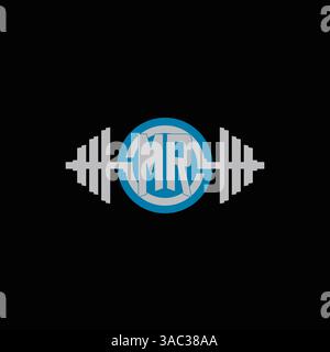 Initial MR logo design with geometric dumbbell and circle line icon vector graphic Stock Vector