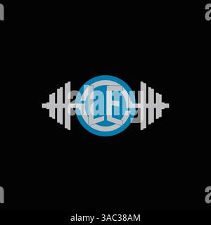 Initial LE logo design with geometric dumbbell and circle line icon vector graphic Stock Vector
