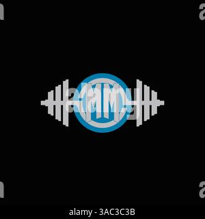 Initial MM logo design with geometric dumbbell and circle line icon vector graphic Stock Vector