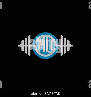 Initial MU logo design with geometric dumbbell and circle line icon vector graphic Stock Vector