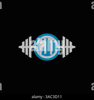 Initial MT logo design with geometric dumbbell and circle line icon vector graphic Stock Vector