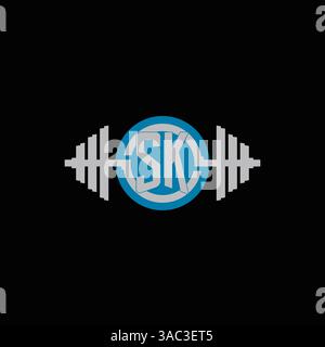 Initial SK logo design with geometric dumbbell and circle line icon vector graphic Stock Vector