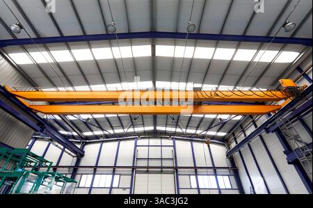 Gantry crane in factory, Bridge cranes, industrial warehouse interior, Basque country, Spain Stock Photo