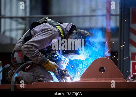 Welder working in mechanical industry, Basque country, Spain Stock Photo